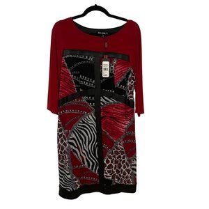 US14 PICADILLY Boatneck Colorblock Sheath Dress Long Top Black/Red NEW